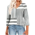 thumbnail image 1 of 3/4 Sleeve T-Shirts for Women Casual Fashion Floral Print Graphic Basic Tee V Neck Tops Summer Fall Tshirts (XL, Gray|Striped), 1 of 7