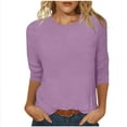 thumbnail image 1 of 3/4 Sleeve T Shirts for Women Crew Neck 3/4 Length Sleeve Pullover Tops Loose Casual Blouses for Work New Purples XXL, 1 of 5