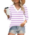 thumbnail image 1 of 3/4 Sleeve T-Shirts for Women Polka Dots Printed Casual V Neck Tee T-shirts Fall Spring Going Out Tops Loose Fit (M, Purple 02), 1 of 8