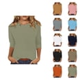 thumbnail image 1 of 3/4 Sleeve T Shirts for Women Summer Solid Casual Crew Neck Tunic Tops Vacation Tops, 1 of 5