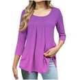 thumbnail image 1 of 3/4 Sleeve T-Shirts for Women Trendy Gradient Color Pleated Flowy Tunic Tops Scoop Neck Casual Tees Spring Fall (M, Purple), 1 of 6