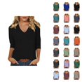 thumbnail image 1 of 3/4 Sleeve T Shirts for Women V Neck Fashion Solid Casual Womens Summer Tops Basic Tops Office Shirts, 1 of 6