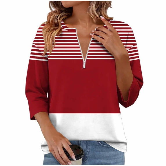 3/4 Sleeve T Shirts for Women Zip Up Mock Neck Tops Vintage Flowers T-Shirts Dressy Casual Loose Fit Blouses Summer Trendy Outfits