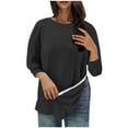 thumbnail image 1 of 3/4 Sleeve T Shirts for Women with Side Slits Snap Closure Convenient Crew Neck Pullover Tops Breathable Casual Loose Blouses New Black XXL, 1 of 5