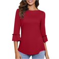 thumbnail image 1 of 3/4 Sleeve T-shirt for Women Ruffled Tops Solid Color Top Spring Blouse, 1 of 4