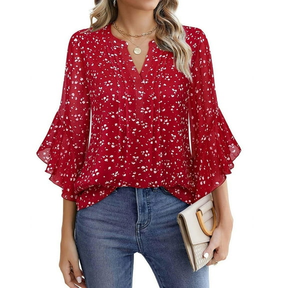 3/4 Sleeve Tops Red L