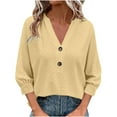 thumbnail image 1 of 3/4 Sleeve Tops for Women Babydoll Shirts Button V Neck T Shirts Hollow Out Eyelet Tunic Blouses Top Dressy Casual Blouses Trendy Loose Fit Tees Shirt Going Out Tops Plus Size, 1 of 6