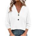 thumbnail image 1 of 3/4 Sleeve Tops for Women Babydoll Shirts Button V Neck T Shirts Hollow Out Eyelet Tunic Blouses Top Dressy Casual Blouses Trendy Loose Fit Tees Shirt Going Out Tops Plus Size, 1 of 6