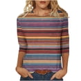 thumbnail image 1 of 3/4 Sleeve Tops Women Color Block Shirts Elbow Sleeve Trendy Casual Loose Sleeve Tshirts Tie Dye Tees Printed Loose Crew Neck Tunic Blouse Fall 2025 Vintage Striped Plus Size S-5XL, 1 of 5