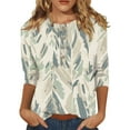 thumbnail image 1 of 3/4 Sleeve Tops for Women Plus Size Summer Floral All Over Print Dressy Tops for Women for Wedding Crewneck Slim Fit Half Sleeve Graphic Tees for Women Trendy Spring Womens Blouses and Tops, 1 of 5