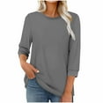 thumbnail image 1 of 3/4 Sleeve Tops for Women Solid Color Round Neck Pleated T-shirt Fall Winter Casual Loose Blouses Comfortable Lightweight Fashion Tunic Shirts Cotton Tees Size S-XXL, 1 of 5