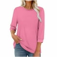 thumbnail image 1 of 3/4 Sleeve Tops for Women Solid Color Round Neck Pleated T-shirt Fall Winter Casual Loose Blouses Comfortable Lightweight Fashion Tunic Shirts Cotton Tees Size S-XXL, 1 of 5