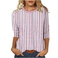 thumbnail image 1 of 3/4 Sleeve Tops for Women Striped Print Crew Neck Shirts Loose Fit Going Out Tops Business Dressy Casual Tunic Blouses 2026 Summer Basic Tees Beach Vacation Outfits, 1 of 5