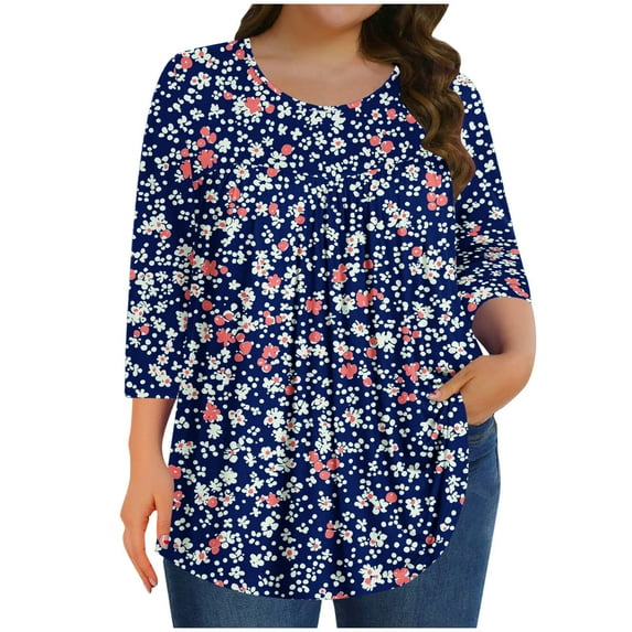 3/4 Sleeve Tops for Women Summer Sale Women's Plus Size Solid Color Gradient European T-Shirt Home Casual with Three Quarter Sleeves Round Neck Top/shirt