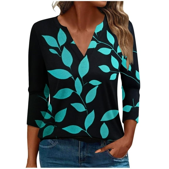 Womens Blouses Fall 2025 Tops Dressy Casual Vneck Western 3/4 Sleeve Shirts Blouses Long Sleeve Button Up