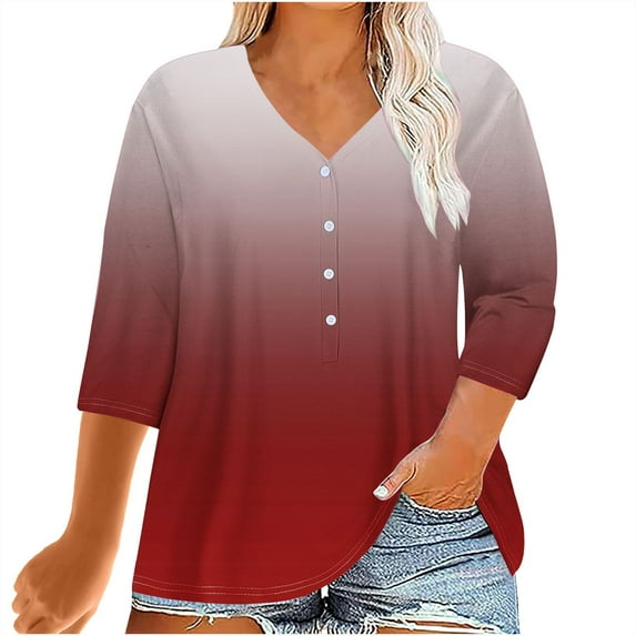 3/4 Sleeve Tops Women V Neck Shirt Trendy Tops Womens T Shirts Casual Sales