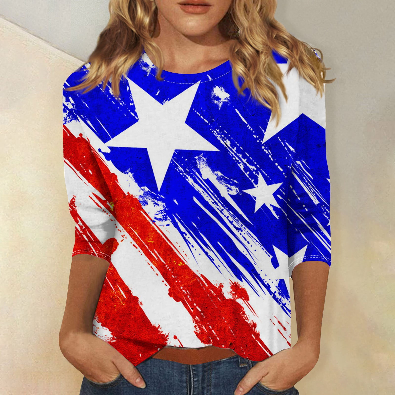 3/4 Sleeve Tops for Women,Womens Patriotic Shirts,Spring Tops for Women