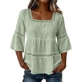 thumbnail image 1 of 3/4 Sleeve Tops for Women Womens Shirts Dressy Casual Ladies Boho Summer Tops Business Casual Outfits Work Tees Hollow Out Crochet Lace Trim Peasant Tops for Women Green L, 1 of 7