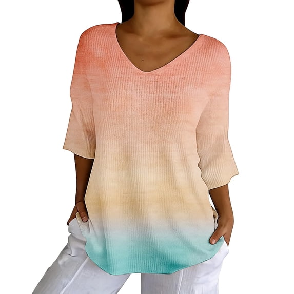 3/4 Sleeve Tops For Women Womens Summer Tops With Sleeves Half Sleeve V Neck Tops For Women Women's Novelty T-Shirts Ladies Tops And Blouses Ladies Graphic T Shirts Fitted Tops For Women