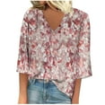 thumbnail image 1 of 3/4 Sleeve Tops for Womens Dressy Casual Business Work Blouses Floral Printed V Neck Tshirts Fashion Summer Top Elegant Going Out Tunic Basic Tees Boho Beach Vacation Shirts Outfits, 1 of 5