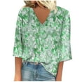 thumbnail image 1 of 3/4 Sleeve Tops for Womens Dressy Casual Business Work Blouses Floral Printed V Neck Tshirts Fashion Summer Top Elegant Going Out Tunic Basic Tees Boho Beach Vacation Shirts Outfits, 1 of 5