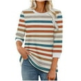 thumbnail image 1 of 3/4 Sleeve Tops Womens Dressy Casual Crew Neck Color Block Tunic Tops Cute Boho Striped Graphic Tees Summer Blouses Shirts for Lovely Ladies, 1 of 5