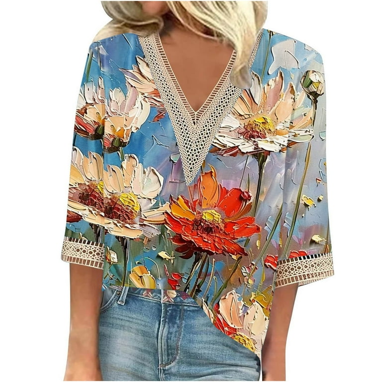3/4 Sleeve Solid Color V Neck Plus Size Tops 3/4 Sleeve Solid Color V Neck Plus Size Tops