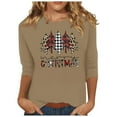 thumbnail image 1 of 3/4 Sleeve Tops for Women 2025 Christmas Spring Winter Crew Neck Casual Tee Shirt Graphic Funny Tshirts (2XL, Khaki 03), 1 of 4