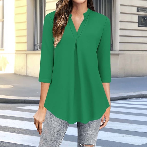 3/4 Sleeve Tops for Women 2025 Crewneck Cute Basics Tees Casual Fashion Summer T Shirts Business Work Tee Top Army Green S-Xxl