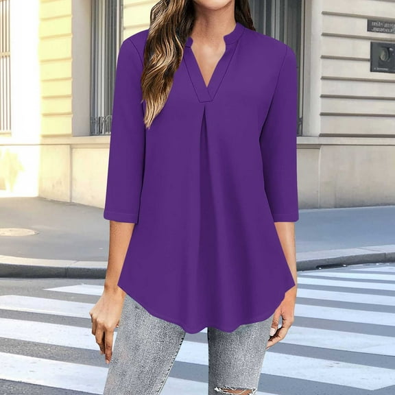 3/4 Sleeve Tops for Women 2025 Crewneck Cute Basics Tees Casual Fashion Summer T Shirts Business Work Tee Top Purple S-Xxl