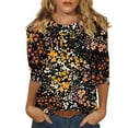thumbnail image 1 of 3/4 Sleeve Tops for Women Casual Crew Neck Shirts Summer T Shirt Basic Loose Fit Tee Blouses Trendy Floral T-shirts, 1 of 5
