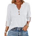 thumbnail image 1 of 3/4 Sleeve Tops for Women Casual Henley Shirts V Neck Buttons Dressy Work Business Blouses 2026 Spring Trendy Clothes White L, 1 of 7