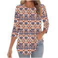 thumbnail image 1 of 3/4 Sleeve Tops for Women Crew Neck Casual Women's Tunic T-Shirts Floral Printed Shirts Brown XXXL, 1 of 5