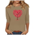 thumbnail image 1 of 3/4 Sleeve Tops for Women Cute Crew Neck Love Graphic Printed Tunic T Shirts Casual Tee Valentine's Day Gift for Girls (Khaki,S), 1 of 5