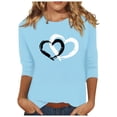 thumbnail image 1 of 3/4 Sleeve Tops for Women Cute Crew Neck Love Graphic Printed Tunic T Shirts Casual Tee Valentine's Day Gift for Girls (Light Blue,M), 1 of 5