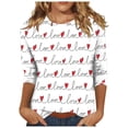 thumbnail image 1 of 3/4 Sleeve Tops for Women Cute Crew Neck Love Graphic Printed Tunic T Shirts Casual Tee Valentine's Day Gift for Girls (White,2XL), 1 of 4