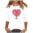 thumbnail image 1 of 3/4 Sleeve Tops for Women Cute Crew Neck Love Graphic Printed Tunic T Shirts Casual Tee Valentine's Day Gift for Girls (White,L), 1 of 5