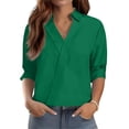 thumbnail image 1 of 3/4 Sleeve Tops for Women Dressy Casual Loose V Neck Collared Shirts Trendy Business Three Quarter Work Blosue Green S, 1 of 7