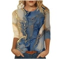 thumbnail image 1 of 3/4 Sleeve Tops for Women Fashion Summer T-Shirts Round Neck Casual Blouses Loose Lightweight Marble Print Tee Shirts Womens Plus Size Tops Pullover, 1 of 5