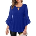thumbnail image 1 of 3/4 Sleeve Tops for Women Flutter Sleeve Ruffle Keyhole V-Neck Loose Fit Peplum Tunic Dressy Blouse, 1 of 8