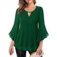 thumbnail image 1 of 3/4 Sleeve Tops for Women Flutter Sleeve Ruffle Keyhole V-Neck Loose Fit Peplum Tunic Dressy Blouse, 1 of 8