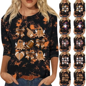 3/4 Sleeve Tops for Women Funny Ghost Pumpkin Tunic Casual Dressy Blouse Day Daily Shirt Halloween Thanksgiving Christmas Tops