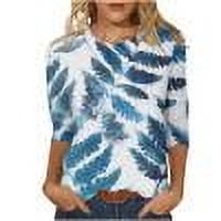3/4 Sleeve Tops for Women Graphic Floral Print Crewneck Soft Polyester T Shirts Tshirts Casual Tunic Tees (2XL, Navy)