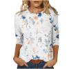 3/4 Sleeve Tops for Women Graphic Floral Print Crewneck Soft Polyester T Shirts Tshirts Casual Tunic Tees (S, White 01)