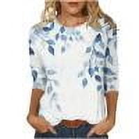 3/4 Sleeve Tops for Women Graphic Floral Print Crewneck Soft Polyester T Shirts Tshirts Casual Tunic Tees (XL, White)