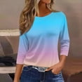 thumbnail image 1 of 3/4 Sleeve Tops for Women Graphic T-shirts Aesthetic Printed Round Neck Fall Spring Plus Size Casual Tee Shirts (M, Light Blue), 1 of 5