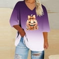 thumbnail image 1 of 3/4 Sleeve Tops for Women Halloween Printed V-neck 3/4 Sleeve T-shirt Plus Loose Top,Womens Tops Purple, 1 of 4