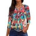 thumbnail image 1 of 3/4 Sleeve Tops for Women Henley V Neck 3/4 Sleeve T Shirts Dressy Casual Half Sleeve Blouse Tees, 1 of 4
