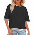 thumbnail image 1 of 3/4 Sleeve Tops for Women Lightweight Crewneck Color Block Tee Shirt, Basic Summer Loose Tees Dressy Casual Blouse T-Shirt Black L, 1 of 6