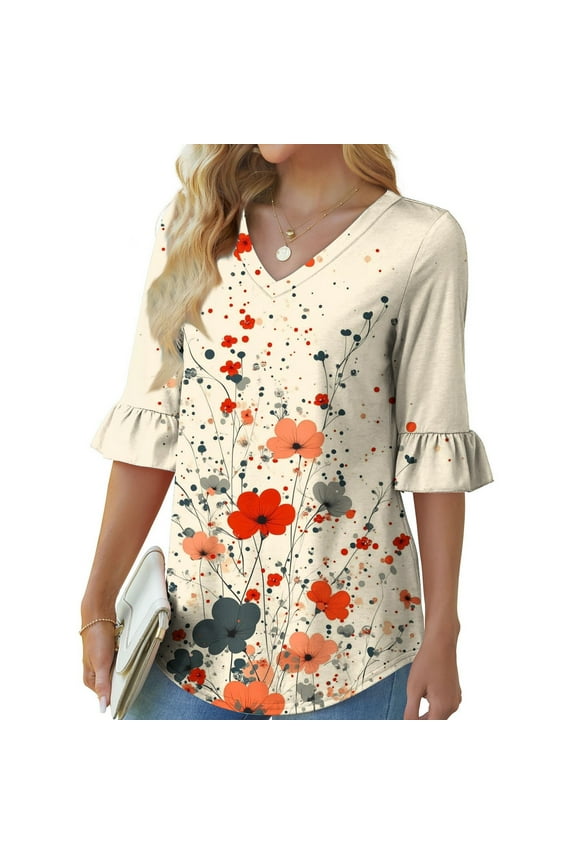 3/4 Sleeve Tops for Women Long Womens Plus Size Tops Dressy Casual Summer Blouses for Women 2025 Work Printed T Shirts my orders